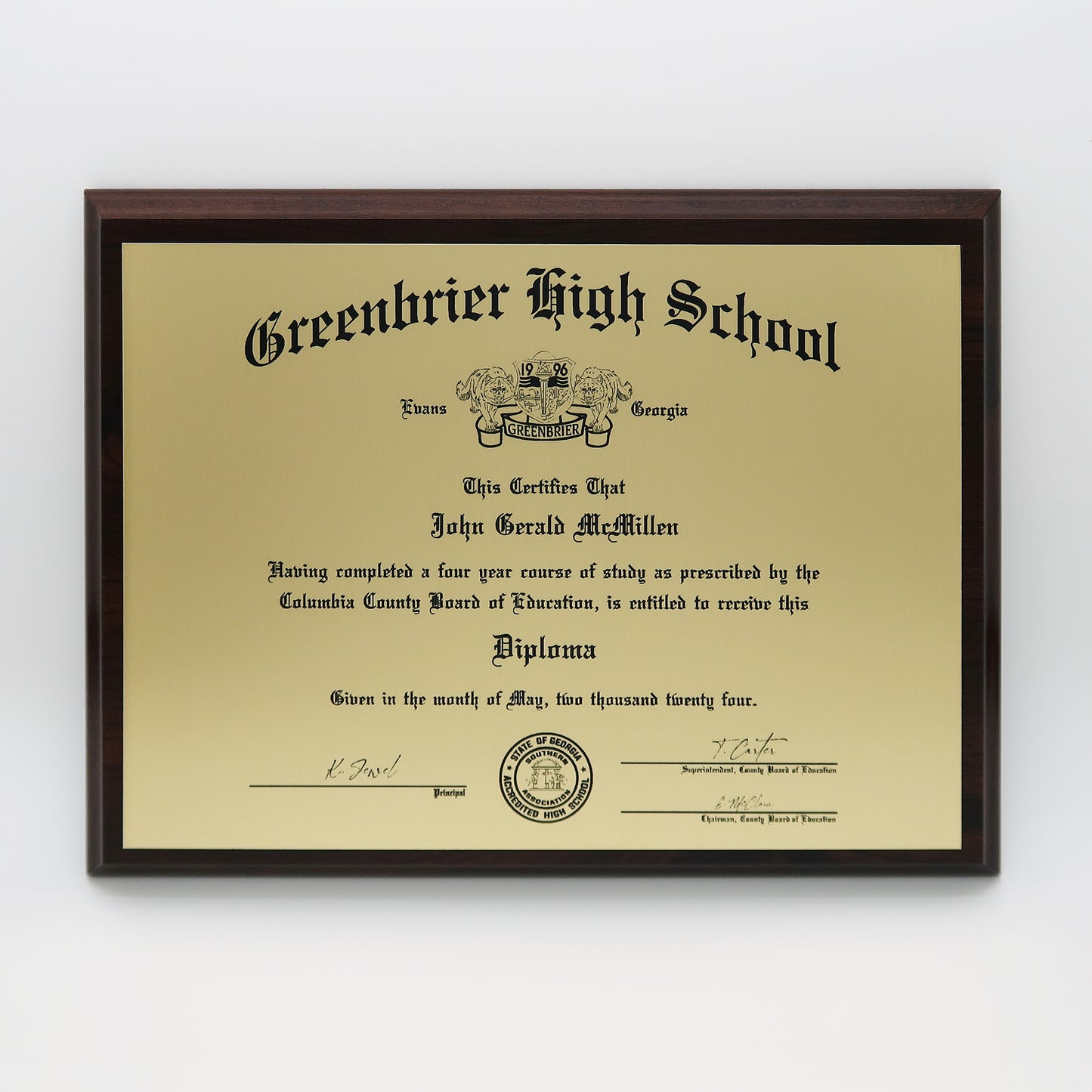 The "Regent" Diploma Plaque