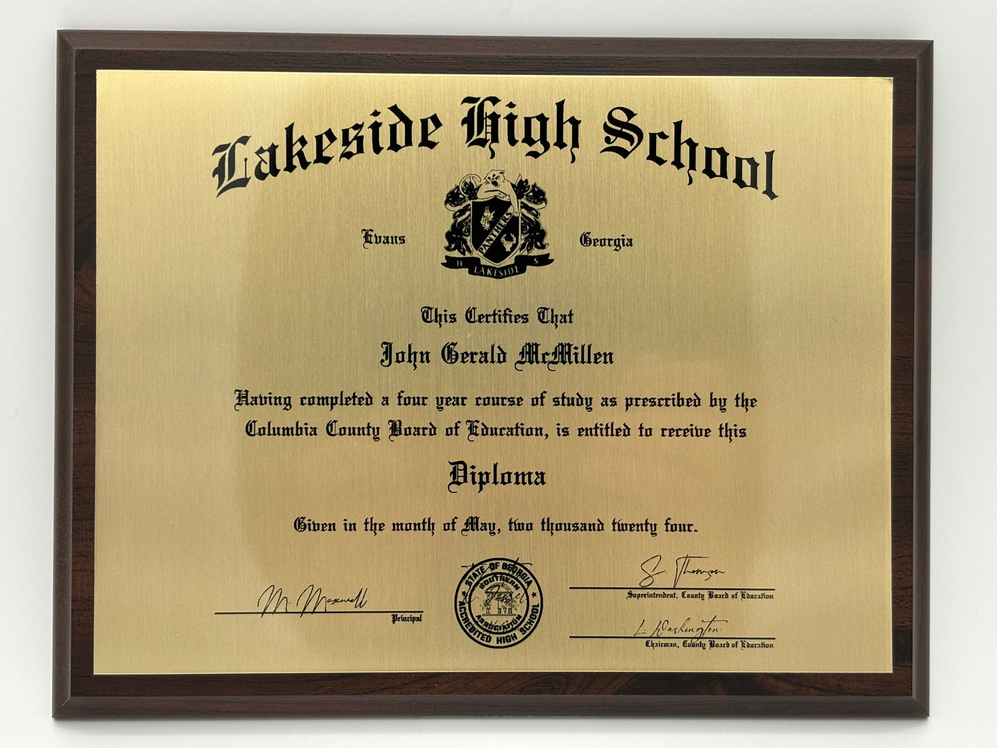 The "Regent" Diploma Plaque
